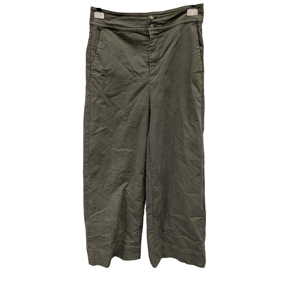 J.Crew Women's Olive Green Wide Leg Cropped Chino Pants High Rise Twill- Size 4 - Picture 2 of 7
